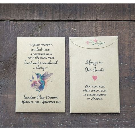 Hummingbird Memorial, Remembrance Poems, Memorial Favors, Seed Packets Favors, Hummingbird Design, Gift For Guests, Watercolor Hummingbird, Memorial Poems, Event Favors