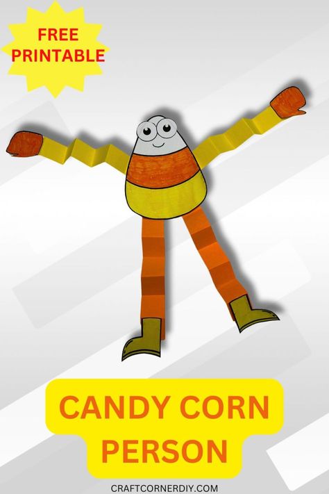 Candy corn person craft makes a great fall craft for kids. Candy Corn Projects For Kids, Candy Corn Crafts For Kids, Candy Corn Activities For Kids, Candy Corn Printables Free, Candy Corn Stem, Candy Corn Day Activities, Candy Corn Activities First Grade, Quick Halloween Crafts, Free Craft Templates