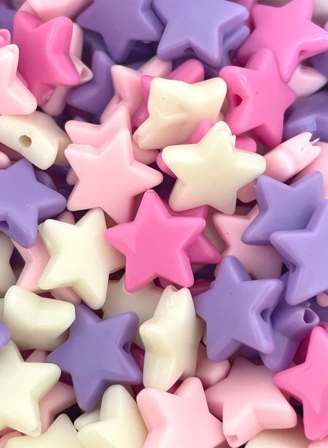 ♥ Kawaii pink, purple, and white star bead set. These beads are too cute! Great for your DIY jewelry creations. ♥ Made from acrylic.  ♥ Dimensions: 14mm