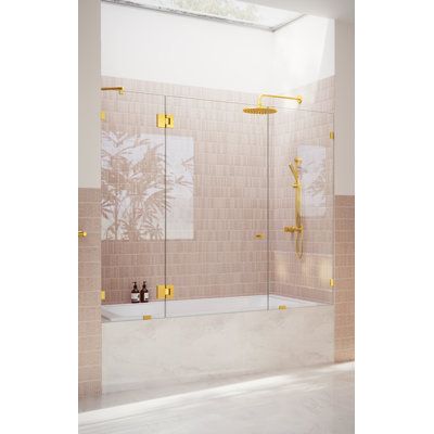 The Stellar is a beautiful, three-panel, glass-hinged bathtub shower enclosure that adds openness and an element of elegance and luxury to your bathroom. Each frameless 3/8” tempered glass panel comes in a standard 58.25” height with the door positioned in the center to allow easy access into the bathtub, leaving plenty of room for wall accessories. Glass is treated on both sides with EnduroShield coating, which aids in repelling water and soap residue, allowing the panels to be fully reversible Frosted Tub Doors, Bathtub With Door, Bathtub Glass Door Ideas, Small Bathtub Shower Combo, Bathtub Shower Combo Remodel, Bathtub Glass Door, Tub Glass Door, Hooper House, Bathtub With Glass Door