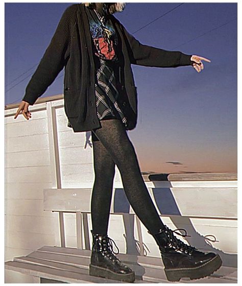 Doc Marten Grunge Outfit, Goth Outfits With Cardigan, Goth Dr Martens Outfit, Cardigan Outfit Edgy, Dr Martens Grunge Outfits, Alt Doc Martens Outfit, Edgy Cool Girl Style, Goth Doc Martens Outfit, Doc Martens Outfit Goth