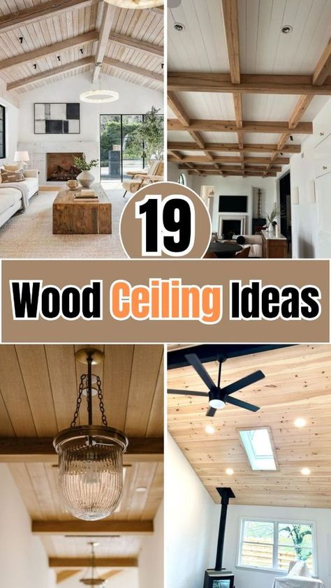 Discover 19 breathtaking wood ceiling ideas that will transform any room in your home. From rustic beams to sleek modern finishes, these designs add warmth and character to your space. Whether you're updating your living room, bedroom, or kitchen, these wood ceiling inspirations are sure to impress. Save your favorites! Rustic Wood Ceiling Ideas, Pine Ceiling Living Room, Wood On Ceiling Ideas, Wood Beams On Ceiling Living Room, Rustic Ceiling Ideas, Vaulted Ceiling With Wood Beams, Wood Beams On Ceiling, Ceiling Beam Ideas, Diy Wood Ceiling