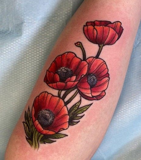 Traditional Poppy Tattoo, Red Poppy Tattoo, California Poppy Tattoo, Bridge Tattoo, Poppy Flower Tattoo, White Rose Tattoos, Inner Arm Tattoos, Her Tattoo, Poppy Tattoo