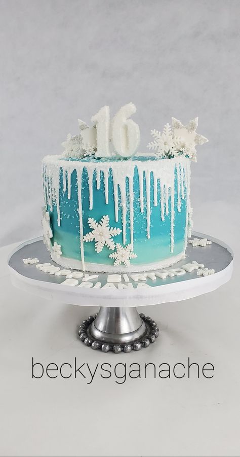 Snow Themed Cake, Winter Themed Cakes, Winter Wonderland Sweet 16 Cake, Snowflake Cake Birthday, Winter Theme Birthday Cake, Winter Birthday Cake Ideas, Winter Wonderland Cake Ideas, Winter Themed Cake, Arctic Cake