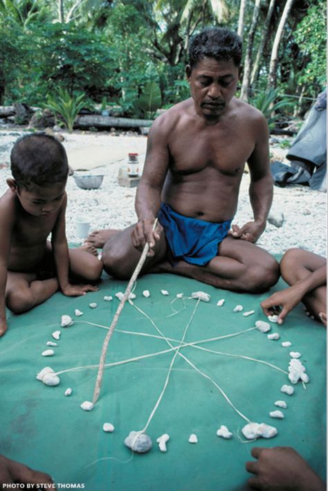 Seen here in Satawal in 1983, Mau Piailug uses a star compass to teach celestial navigation to his son. The Micronesian master is credited with restoring what had become a lost art among Hawaiians. Planting By The Moon, Celestial Navigation, Cloud Formations, Weather Cloud, The Doors Of Perception, Star Maps, Outrigger Canoe, Star Map, Black Silhouette