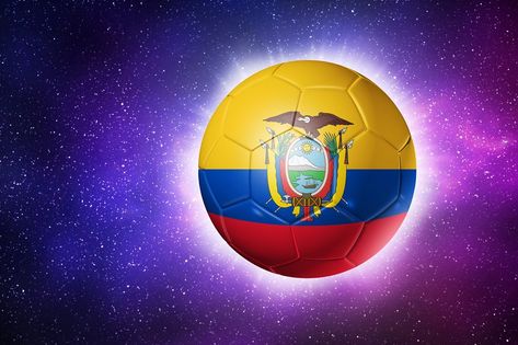 3D soccer ball with Ecuador team flag, football 2022. Space background. Illustration Ecuador Football Team, Ecuador Flag, Space Background, Football Ball, Space Backgrounds, Flag Football, Soccer Football, Background Illustration, Soccer Ball