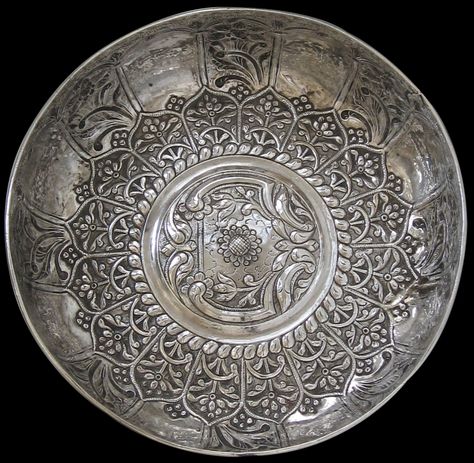 Ottoman Silver Repoussed Hamam Bowl - Michael Backman Ltd Turkish Ottoman, Floral Work, Ottoman Styling, Flower Motifs, Silver Bowl, Lotus Design, Silver Art, Art Market, Islamic Art