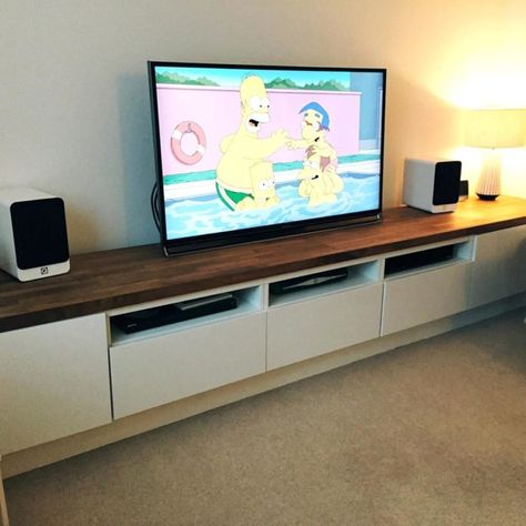 IKEA Cabinet Hack Plank Tv, Tv Unit Ikea, Diy Tv Unit, Long Tv Unit, Tv Cabinet Diy, Ikea Tv Console, Tv Regal, Ikea Tv, Center Tables