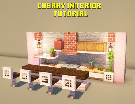 Minecraft Cherry House Interior, Cherry Blossom Bakery Minecraft, Cherry Furniture Minecraft, Cherry Interior Design Minecraft, Cherry Blossom House Interior Minecraft, Cherry Blossom Living Room Minecraft, Cherry Blossom Decorations Minecraft, Minecraft Cherry Blossom Interior Ideas, Minecraft Cherry Blossom Furniture