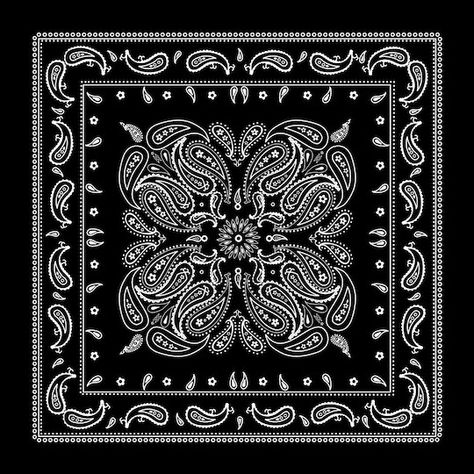 Paisley Bandana by Imagin8 in Black Rosie The Riveter Costume, Bandana Designs, Vip Design, Thug Life Wallpaper, Chicanas Tattoo, Automotive Logo Design, Black Bandana, Bandana Pattern, Western Theme Party