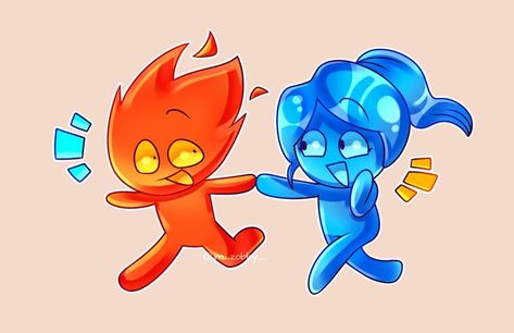 Fire Boy And Water Girl, Powers Art, Fireboy And Watergirl, Water Girl, Girl Fanart, Super Powers Art, Kirby Art, Girl In Water, Childhood Games