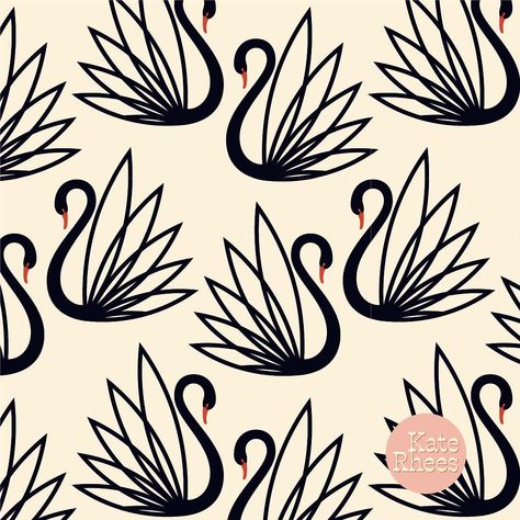 @katerhees Swan Design Art, Abstract Motif Design, Kate Rhees, Exam Tension, Swan Embroidery, Swan Illustration, Swan Pattern, Art Deco Bird, Lotus Motif