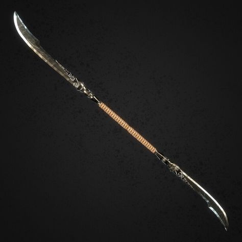 Double Bladed Spear, Double Sided Spear Concept Design, Double Bladed Staff, Double Ended Spear, Double Bladed Scimitar, Double Swords, Bloodborne Concept Art, Wall Mounted Pc, Dual Swords