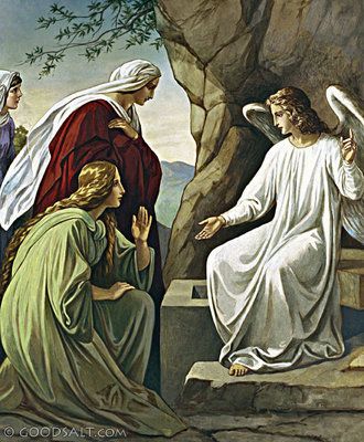 The Angel unto Jesus Rising Bible Paintings, Mary Of Bethany, Jesus Laughing, Jesus Tomb, Easter Symbols, Jesus Is Risen, Maria Magdalena, Bible Illustrations, Bible Characters