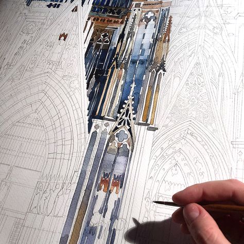 making of watercolor of Koln cathedral facade on Behance Koln Cathedral, Cathedral Facade, Architecture Watercolor, Architecture Antique, Art Alevel, Watercolor Architecture, Cities Around The World, Architecture Sketchbook, Travel Drawing