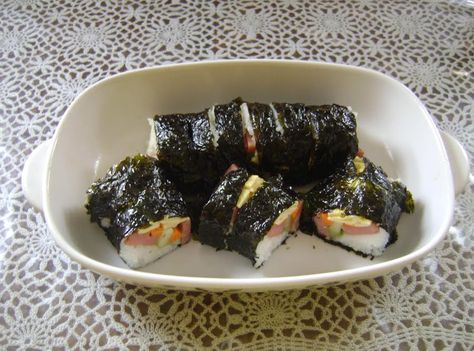 108  Spam Sushi Rolls #rice #Spam #sushi #seaweed #Appetizer #justapinchrecipes Spam Sushi, Sushi Seaweed, Starchy Foods, Balsamic Beef, Best Oatmeal, Quick Easy Snacks, Steak And Eggs, Yummy Dips, Salsa Recipe