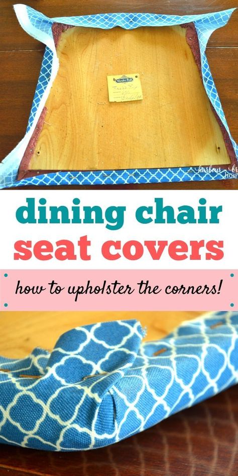 Recover Dining Room Chairs, Dining Room Chairs Diy, Upholstered Chairs Diy, Dining Seat Covers, Recovering Chairs, Dining Chairs Diy, Diy Furniture Upholstery, Chair Seat Covers, Reupholster Chair Dining