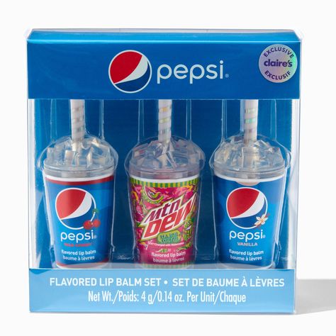 Pepsi® Claire's Exclusive Flavored Lip Balm Set - 3 Pack | Claire's US Lip Smackers 90s, Vanilla Pepsi, Cherry Pepsi, Stitch Room, Claire's Makeup, Body Peel, Crown Hair Clip, Sensitive Ears Earrings, Candy Makeup