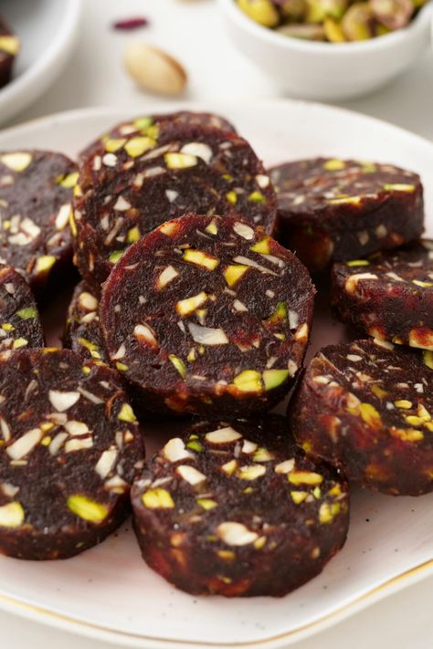 Instant Pot Khajoor ki Mithai (Date Fudge) | My Heart Beets Date Fudge, Pistachio Rolls, Homemade Baking Powder, Date Rolls, Tasty Dessert, Chewy Candy, Indian Sweet, Indian Desserts, Indian Snack Recipes