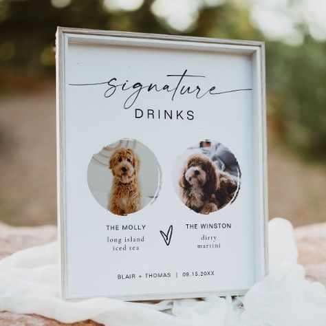 $10.40 | BLAIR Modern Boho 2 Photo Dog Signature Drink #drink sign, modern bar menu, modern wedding, minimal wedding, signature drink, signature cocktail, open bar sign, dog signature drink sign, pet signature drink sign, photo signature drink Dog Signature Drink, Signature Wedding Drinks Sign, Open Bar Sign, Photo Signature, Signature Drink Sign, Wedding Signature Drinks, Drink Poster, Long Island Iced Tea, Signature Drinks Sign