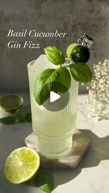 Cocktails (21+ to follow) on Instagram: "Welcoming the spring cocktail season with the invigoratingly delicious Basil Cucumber Gin Fizz!🥒🌿 @kristiwithatwist   How to make:  Cucumber  Gin  0.5 oz Simple Syrup  0.75 oz Lime Juice  2 oz Gin  Club Soda  #gin #cocktailrecipes #ginfizz #gindrinks #springdrinks #cocktails #easyrecipe" Cocktail Drink Recipes, Basil Simple Syrup, Cucumber Basil, Spring Cocktail, Gin Drinks, Spring Cocktails, Green Cocktail, Gin Fizz, Cocktail Drink