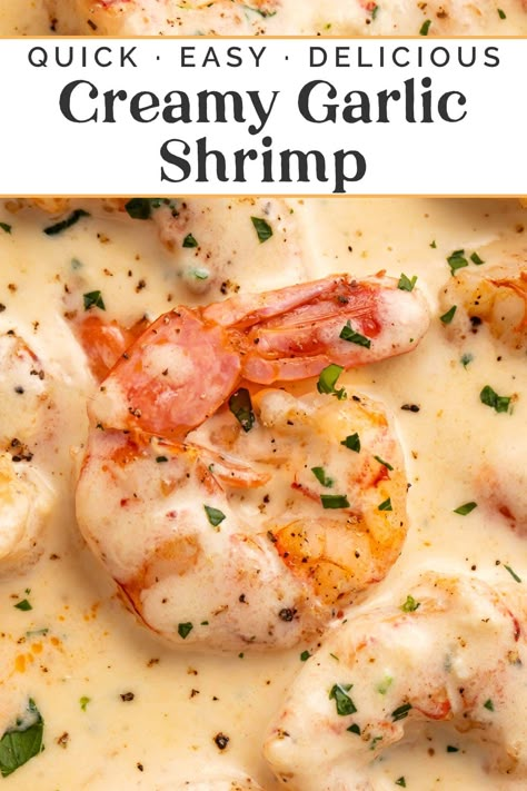 Shrimp Sauce Recipes, Shrimp Cream Sauce, Creamy Garlic Shrimp Recipe, Creamy Garlic Shrimp, Cooked Shrimp Recipes, Creamy Shrimp, Garlic Prawns, Shrimp Sauce, Creamy Garlic Sauce