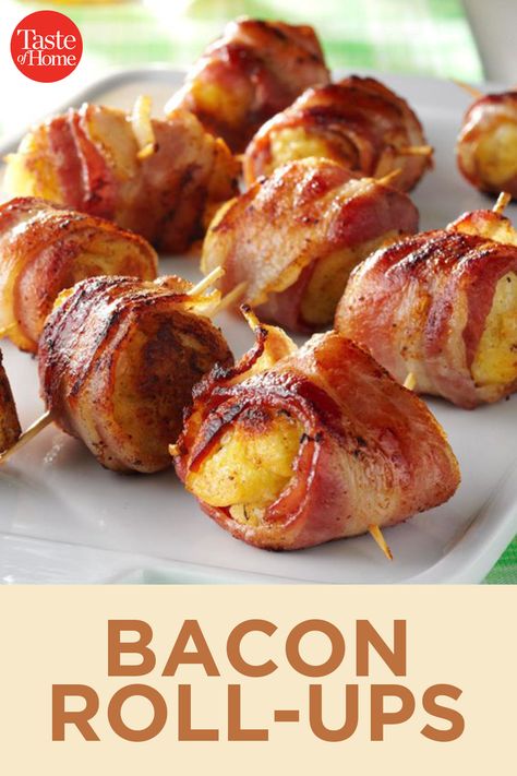 Bacon Roll-Ups Bacon Roll, Octoberfest Food, Creamy Chicken Soup, Dinner On A Budget, Cream Pie Recipes, Chicken Sweet Potato, Family Recipe, Fries In The Oven, Roll Ups