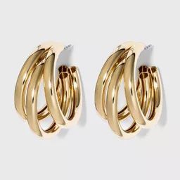 Multi Tube Hoop Earrings - A New Day Gold | Target 3 Hoops Earrings, Triple Gold Hoop Earrings, Chunky Gold Earrings, Hoop Earrings Chunky, Gold Hoop Earring, Tube Hoop Earrings, Chunky Gold Hoop Earrings, Triple Hoop Earrings, Candle Pedestal