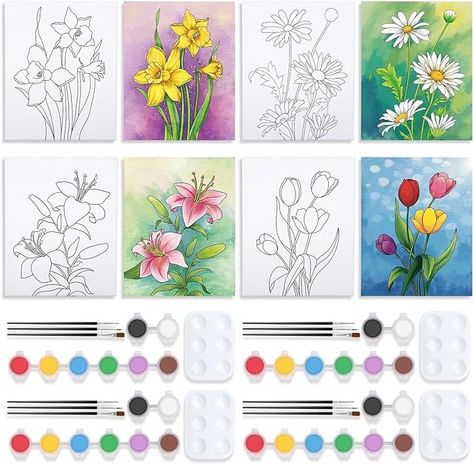 Amazon.com: VOCHIC 4 Pack Sip and Paint Kit, Flower Theme Pre Drawn Canvas Painting for Adults Kids Bulk, Lady Night Couples Date Night Games Painting Kit, Christmas Room Decor Gift Party Supplies Favor(8x10) Games Painting, Couples Date Night, Backyard Entertainment, Pre Drawn Canvas, Painting For Adults, Date Night Games, Sip And Paint, Night Games, Paint Parties