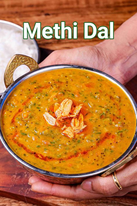 Methi Dal Fry Recipe - Dhaba Style Toor Dal Recipe, Dal Fry Recipe, Vegeterian Dishes, Methi Recipes, Dal Fry, Toor Dal, Veg Curry, Fenugreek Leaves, Dal Recipe