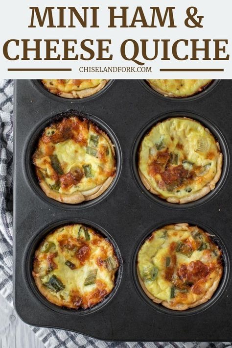 Ham And Cheese Mini Quiche, Ham Quiche Recipe, Quiche Pie Crust, Breakfast Cups Recipe, Ham Quiche, Cheese Quiche Recipe, Mini Pie Crust, Mini Quiche Recipes, Ham And Cheese Quiche