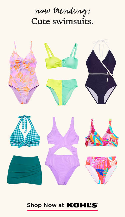 Whether you're into retro-inspired bikinis or on-trend one-pieces, there's a cute swimsuit for every style. Shop swimwear for women at Kohl's and Kohls.com. Old Navy Swimwear, Target Swimwear, Preppy Swimsuit, Vogue Collection, Organization Board, School Starts, Downtown Outfits, High Fashion Editorial, Casual Outfits For Teens