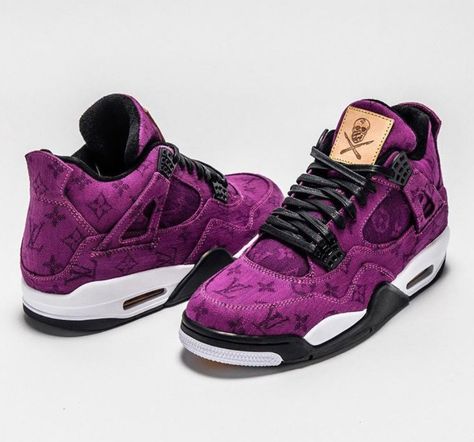 This Purple Louis Vuitton Jordan 4 Custom is for OBJ | Nice Kicks Jordan 4 Custom, Purple Louis Vuitton, Custom Louis Vuitton, Custom Jordans, Shoes Wallpaper, Jordan Shoes Girls, Kicks Shoes, Jordan Shoes Retro, Custom Nike Shoes