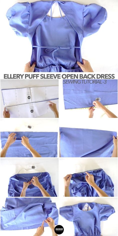 Sewing midi skirt part and joining top and skirt to finish the Ellery midi dress Puff Dress Sewing Pattern, Sewing Sleeves On A Dress, How To Sew Puffy Sleeves, Diy Open Back Dress, Open Back Dress Pattern, Diy Puff Sleeves, Chiffon Dress Pattern, Ellery Dress, Puff Sleeve Pattern