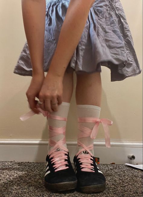 Outfits With Adidas Gazelle, Adidas With Ribbon, Adidas Sambas With Ribbon, Sambas With Ribbon, Adidas Sambas With Ribbon Laces, Adidas Samba With Ribbons, Pink Ribbon Shoe Laces, Ballet Ribbon, Trend Prediction