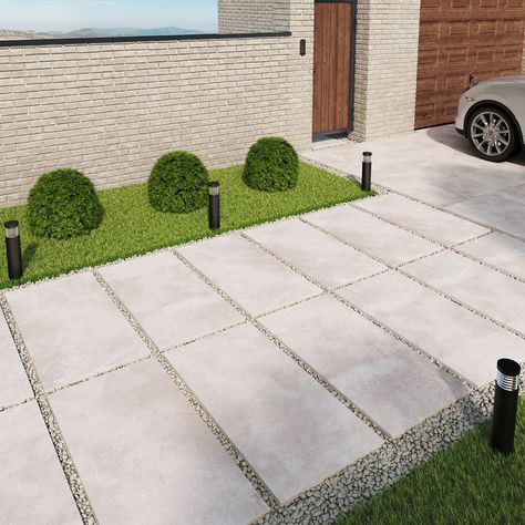 Perimeter Landscaping, Front Yard Walkway, Garden Slabs, Modern Driveway, Outdoor Porcelain Tile, Concrete Deck, Paving Ideas, Porcelain Paving, Outdoor Paving