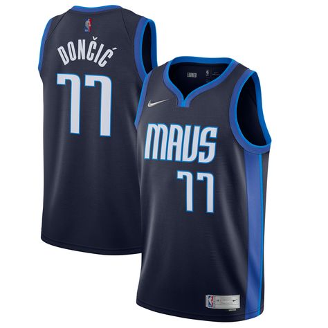 Capture your team's distinct identity in a bold, new way when you grab this Luka Doncic Dallas Mavericks 2020/21 Swingman Player Jersey. The Nike NBA Earned Edition uniform collection is exclusively available to the 16 NBA teams who earned a spot in the 2020 NBA Playoffs. It features current Dallas Mavericks graphics brought to life through enhanced team colors, as well as special silver insignias on the front and back. The Dri-FIT technology will keep you feeling your best while you cheer ... Nike Nba, Luka Doncic, Nba Logo, Personalized Jersey, Basketball Uniforms, Nba Store, Nba Playoffs, Trail Blazers, Sports Uniforms