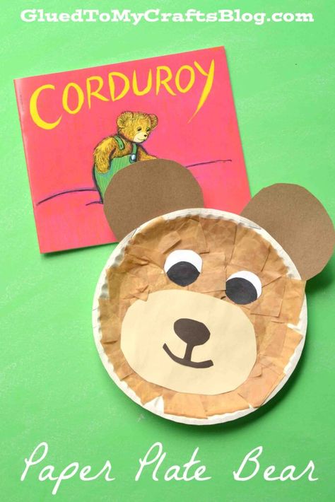 Sleeping Bear Craft, Paper Plate Bear, Corduroy Activities, Corduroy Book, Paper Plate Animals, Teddy Bear Crafts, Bear Craft, Rainy Day Activity, Kindergarten Freebies