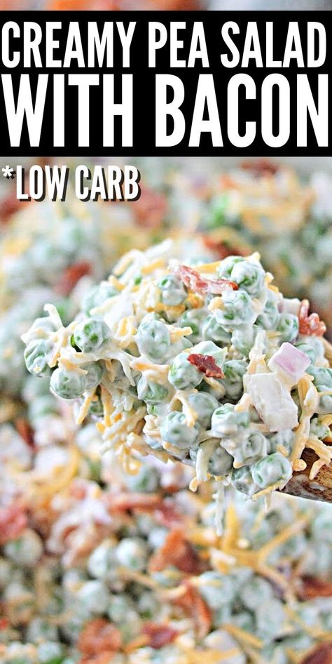 Salad Ideas Low Carb, Keto Side Dishes Easy Cold, Cauliflower Pea Salad Recipes, Low Carb Cold Side Dishes, Low Carb Pea Salad, Keto Pea Salad Recipes, Easy Low Carb Salads, Keto Cold Salad Recipes, Protein Sides Dishes