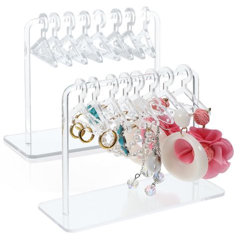 PRICES MAY VARY. 【Innovative Design】: This Small Acrylic Earring Holder features a distinctive hanger design (takes up minimal space), resembling a miniature clothing rack. This clever structure provides separate space for organizing earrings of various lengths, ensuring your collection is displayed in an attractive and orderly fashion. 【Size & Material】: Finished earring holder is about 2.3x4.6x5.9inch / 6x11.7x15cm, made of high quality acrylic sturdy and durable. 8pcs hanger is perfect to sto Earring Displays For Craft Shows, Earring Organization, Organizing Earrings, Earring Displays, Earring Hanger, Acrylic Earring, Hanger Design, Craft Show Displays, Minimal Space