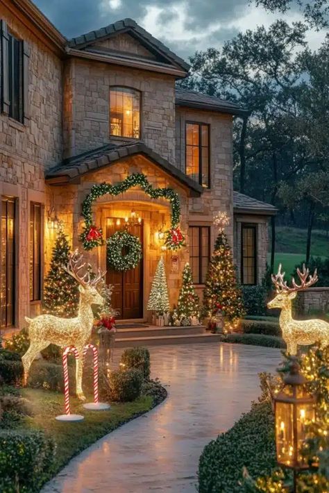 Bring the Christmas magic outdoors with my inspiring decorating ideas this season! From stylish wreaths that complement any façade to jolly snowmen and regal reindeer decorating your lawn, I have all the elements to make your home festive. Discover lighting options and designs that will illuminate your home's exterior in the most enchanting way. Let's make your outdoor space a magical wonderland that spreads cheer all season long! RealEstateSpice.com #ChristmasDecor Regal Reindeer, Reindeer Outdoor Decorations, Christmas Deer Decorations, Exterior Christmas Lights, Luxury Christmas Decor, Pretty Christmas Decorations, Christmas Decorating Ideas, Outdoor Wreaths, Christmas Decorations Diy Outdoor