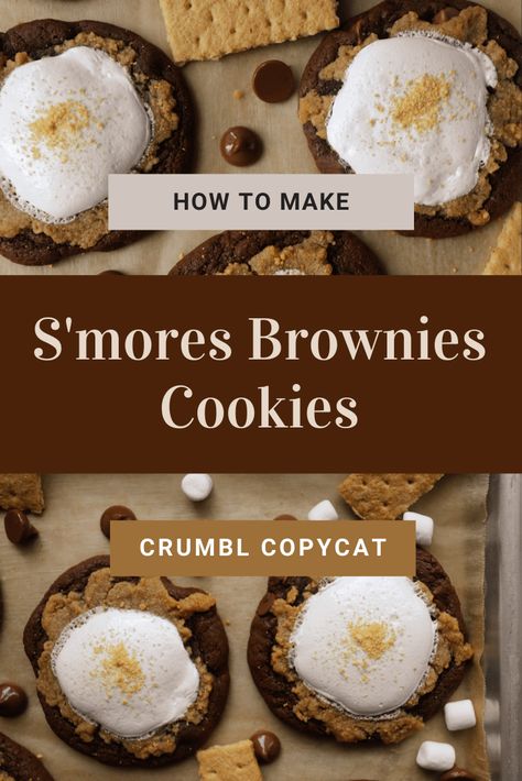 Smores Cookies Crumbl, Crumbl Cookie Copycat Smores, Crumbl Copycat, Crumble Cookie Recipe, Graham Cookies, Crumble Cookie, Crumble Cookies, Graham Cracker Cookies, Crumbl Cookies