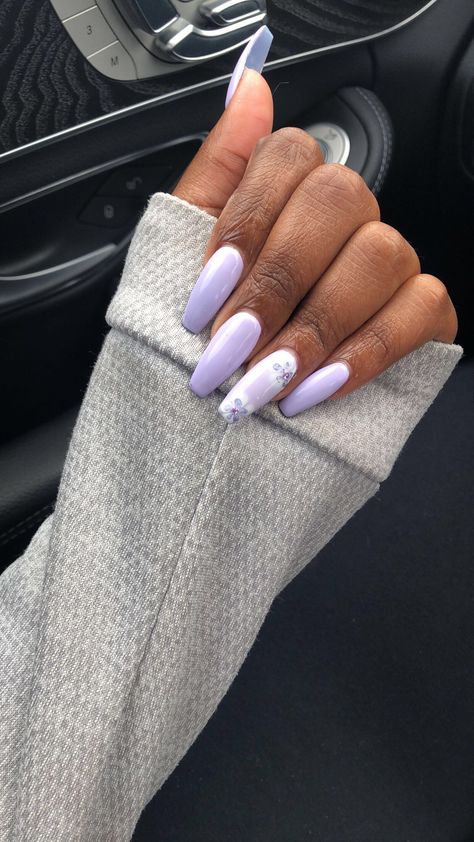 Lavender acrylic coffin nails Lavender And White Nails, Long White Nails, Coffin Nails, White Nails, Gel Nails, Lavender, Acrylic Nails, Nail Designs, Nails