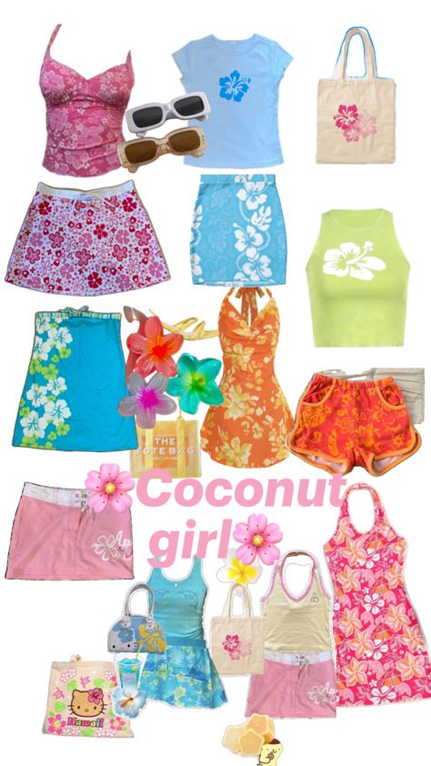 Hawaii Vibes Outfit, Outfits To Wear In Hawaii Summer, Tropical Cute Outfits, Cute Girly Outfits Aesthetic Summer, Summer Outfit Tropical, Summer Barbie Aesthetic, Coconut Girl Summer Outfits, Tropical Core Clothes, Tropical Girl Outfits