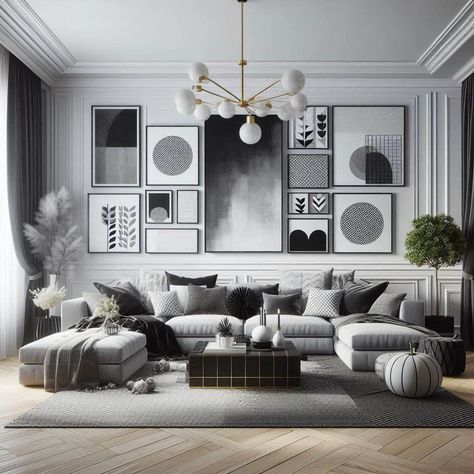 Black, White, and Grey Living Room Grey Living Room Ideas Masculine, Millennial Gray, White And Grey Living Room, Black White And Grey Living Room, Grey Couch Living Room Ideas, Grey Living Room Ideas, Dark Grey Living Room, Couch Living Room Ideas, Grey Living Room