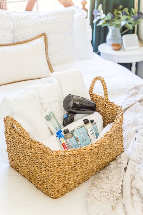 38 Essentials for the Perfect Guest Bedroom - Bless'er House Guest Bedroom Essentials, Guest Room Baskets, Guest Welcome Baskets, Guest Basket, Guest Room Essentials, Welcome Basket, Welcome Baskets, Guest Bedroom Decor, Guest Room Decor