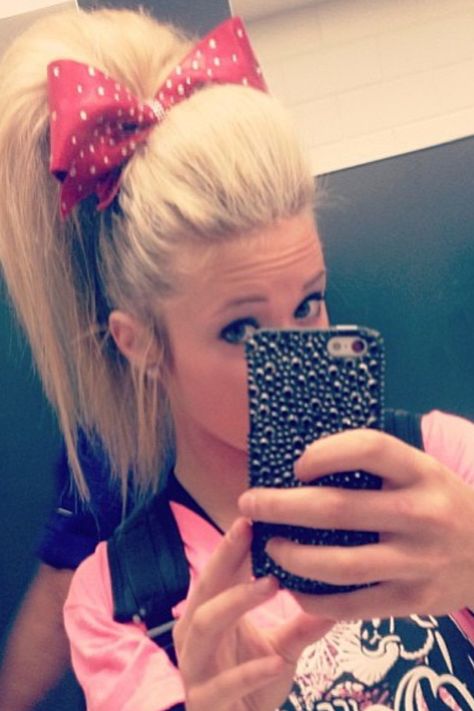 Carly Manning cheer hair.  How do you get this perfect poof?! Cheerleading Ponytail, Cheer Hair Poof, Cute Cheerleading Hairstyles, Cheer Hairstyles, Carly Manning, Cheer Makeup, Competition Hair, Perfect Ponytail, Cheerleading Hairstyles