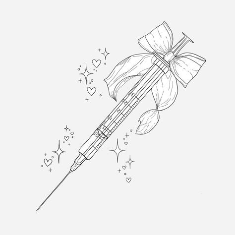 🎀💉⭐❤️ Butterfly Needle Phlebotomy Tattoo, Syringe Drawing Reference, Syringe Tattoo Design, Phlebotomy Tattoo Ideas, Pill Bottle Tattoo, Nursing Tattoos For Women, Pill Bottle Drawing, Syringe Tattoo, Cute Syringe