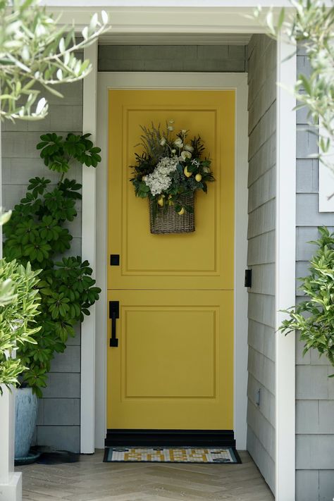 25 Front Door Color Meanings Revealing the Personality of Your Home - Color Meanings Yellow Exterior Door, Yellow Front Door, Front Door Color, Yellow Front Doors, 1960s House, Traditional Front Doors, Green Front Doors, Blue Front Door, Black Houses