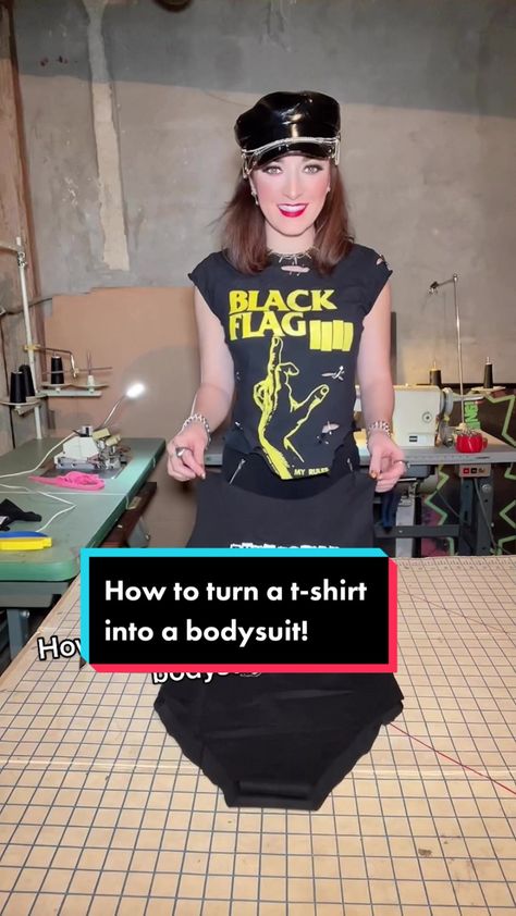 How to turn a t-shirt into a bodysuit! Shop my merch at erinmicklow.bigcartel.com! #fyp #foryoupage #theprodigy #firestarter #diy #punk #punkrock #punkclothes #diyproject #diyclothes #punkgirl #style #fashion #fashiontiktok #fashionhacks #fashioninspo #styletips #punktokers Punk T Shirt Diy, Diy Band Merch, Punk Shirt Diy, Diy Punk Shirt, Bodysuit Diy, Punk Tshirt, Shirt Upcycle, T Shirt Upcycle, Metal Band Shirts